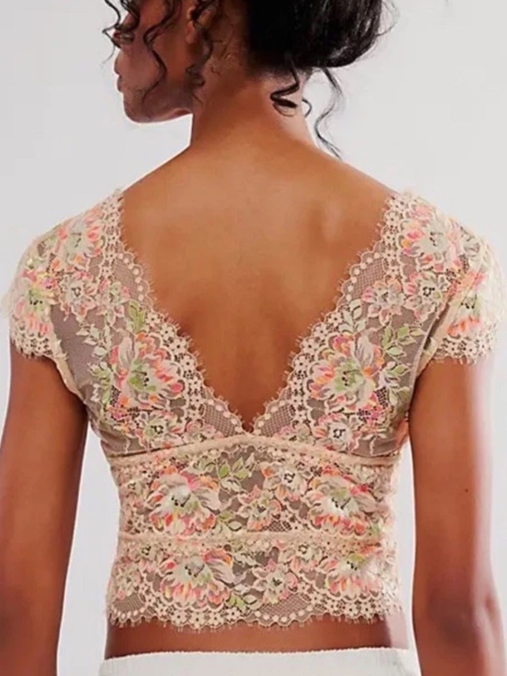 Free People Intimately Garden Party Sheer Lace Tee Cap Sleeve Peach Small - Picture 3 of 16